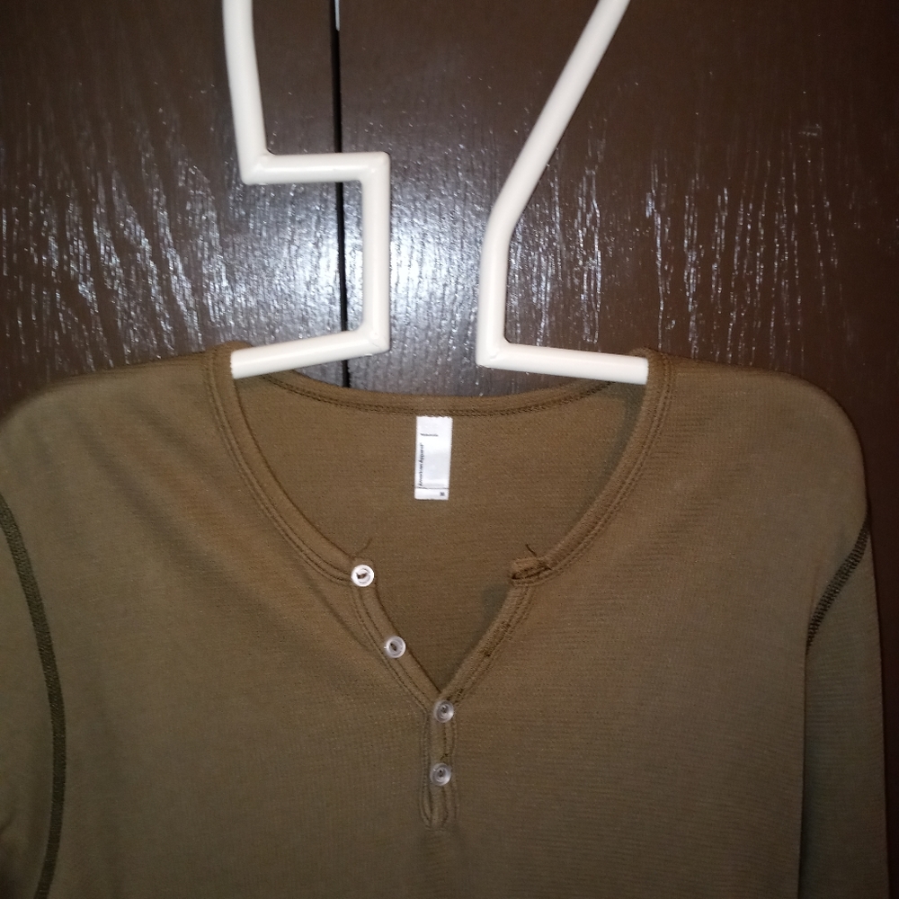 American Apparel Unisex Long Sleeve Ribbed Henley - Color Olive Green - Size M